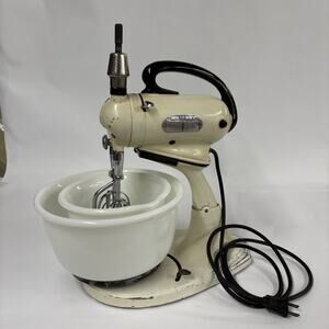 Vintage Hamilton Beach Mixer Model E w/2 Original Milk Glass Bowls Working Video